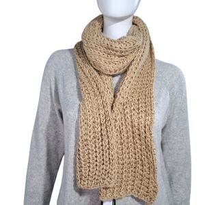 Noelle Tan Chunky Knit Scarf Embellished Sequins Metallic